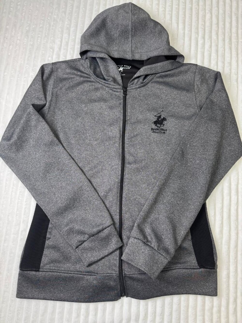 BEVERLY HILLS POLO CLUB Gray Full Zipper Front Hoodie Sweatshirt Womens Size L